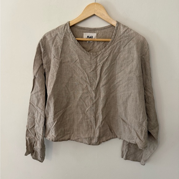 Flax Tops - Flax Beige Linen Blouse
